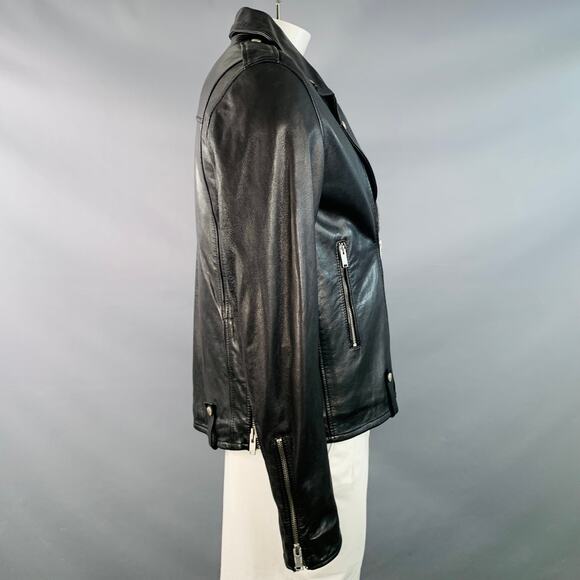 ZADIG & VOLTAIRE Size L Louis Black Sheepskin Leather Biker Jacket - Picture 2 of 6